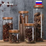Wood Lid Glass Airtight Canister Kitchen Storage Bottles Jar Sealed Food Container